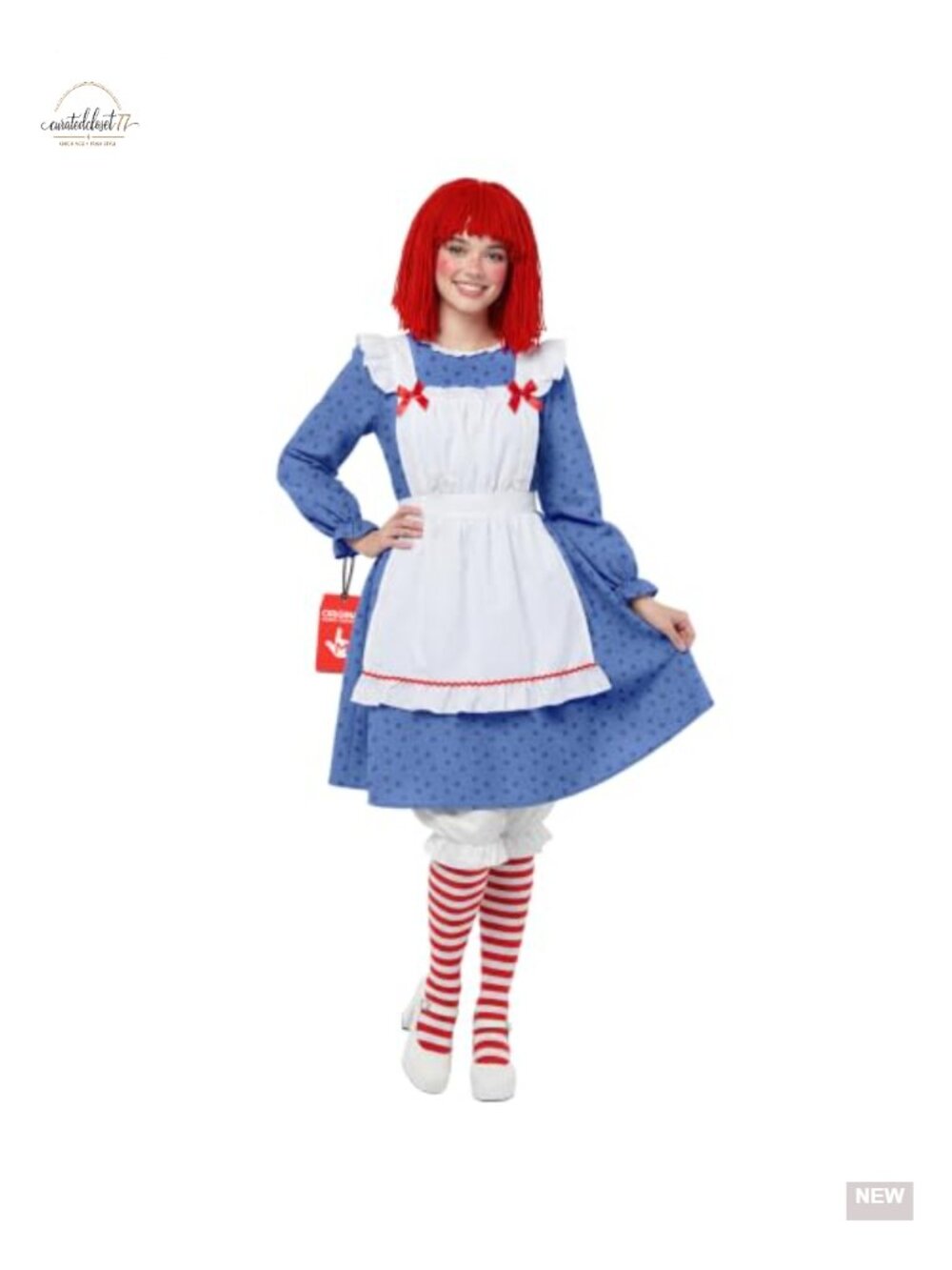 Rag Doll Costume Women Halloween Apron Dress Wig Bloomers Socks